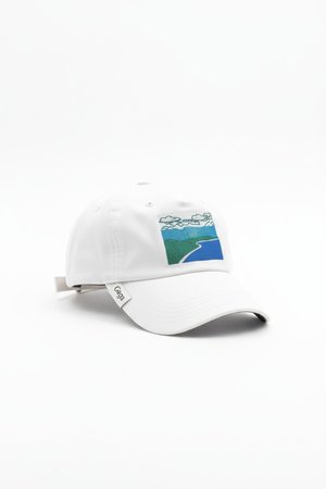 White Baseball Cap with Scenic Landscape Design