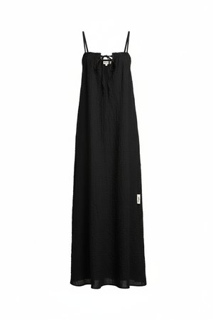 Black Textured Maxi Dress with Tie-Front Straps