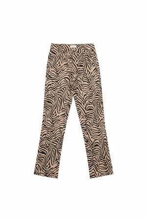 Beige & Black Zebra Print Long Pants