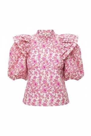 Floral Ruffle Blouse with Puff Sleeves