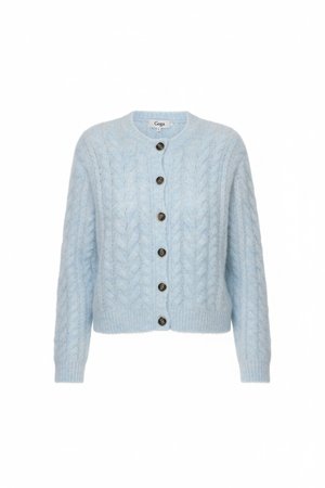 Soft Blue Cable Knit Cardigan with Button Closure