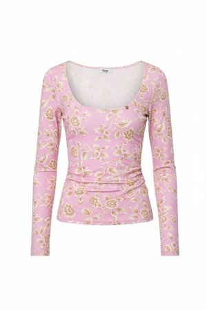 Pink Floral Long-Sleeve Fitted Top