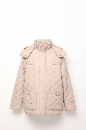 Beige Quilted Hooded Jacket
