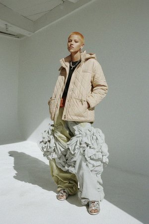 Beige Quilted Hooded Jacket