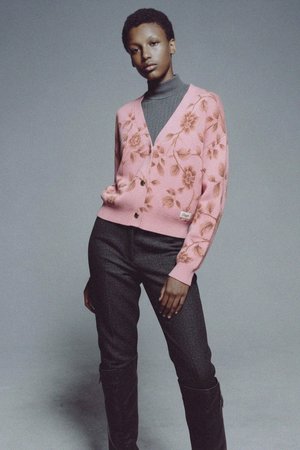 Pink Floral Knit Cardigan