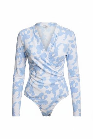 Blue Floral Patterned Wrap Blouse