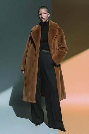 Oversize Brown Faux Fur Long Coat
