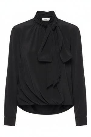 Elegant Black Tie-Neck Blouse