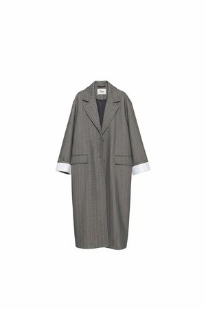 Oversized Grey Herringbone Long Coat