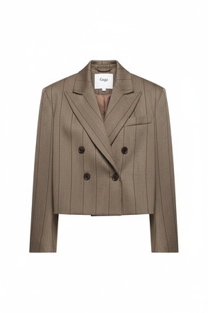 Cropped Double-Breasted Pinstripe Blazer