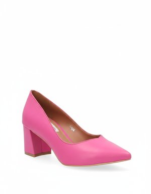 Vibrant Pink Pointed Toe Block Heel Pumps