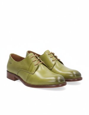 Green Leather Lace-Up Derby Shoe