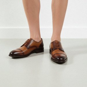 Multi-Tone Leather Derby Shoes with Orange Laces