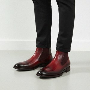Red Burnished Leather Chelsea Boots