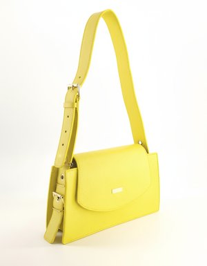 Venezia Bright Yellow Pebbled Leather Flap Shoulder Bag