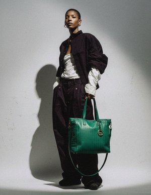 Emerald Green Leather Tote Bag with Detachable Strap