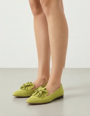 Chic Green Suede Tassel Loafers