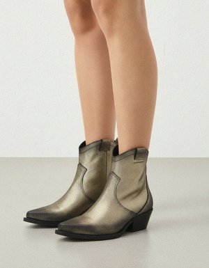 Shimmering Gold Western Ankle Boots