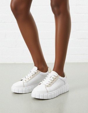 White Platform Sneakers with Gold Accents