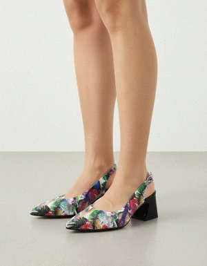 Vibrant Floral Perforated Slingback Block Heels