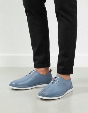 Light Blue Leather Lace-up Shoes