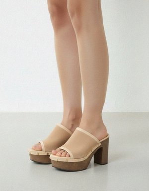 Beige Suede Platform Mules