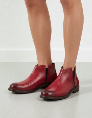 Distressed Red Leather Chelsea Ankle Boot