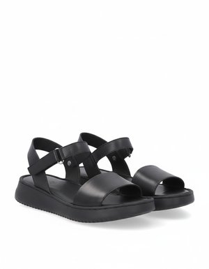 Black Leather Ankle Strap Platform Sandals