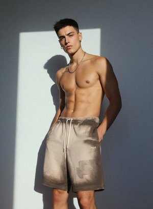 Washed Beige Drawstring Relaxed Shorts