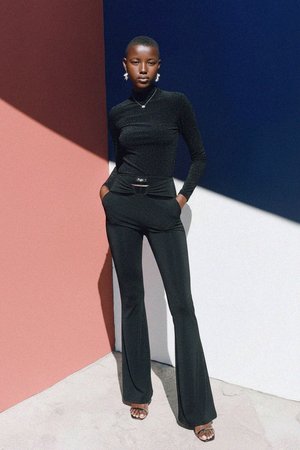 Black Flared Pants with Cut-Out Waist Detail