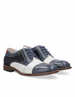 Two-Tone Blue & White Lace-Up Shoes with Zipper