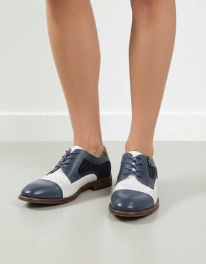 Two-Tone Blue & White Lace-Up Shoes with Zipper