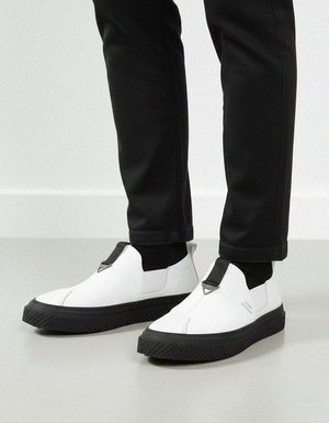 White Slip-On Sneaker with Black Textured Sole
