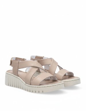 Beige Criss-Cross Strap Platform Sandals