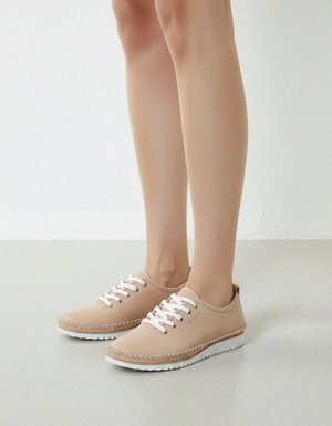 Beige Casual Lace-Up Sneakers