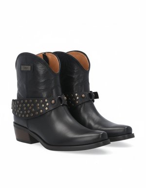 Black Studded Leather Ankle Boots