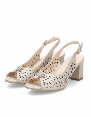 Shimmer Beige Perforated Block Heel Sandal