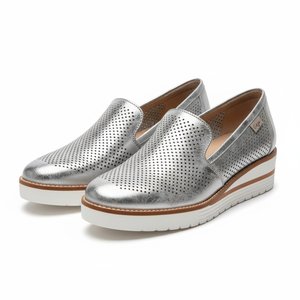 Metallic Perforated Loafers with Wedge Sole