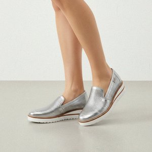 Metallic Perforated Loafers with Wedge Sole