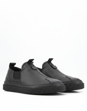 Black Leather Slip-On Sneakers