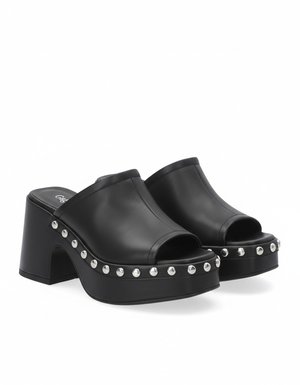 Black Studded Platform Mule with Block Heel
