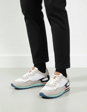Suede & Mesh Casual Sneakers with Multi-Color Sole