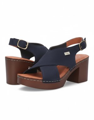 Navy Suede Platform Block Heel Sandals