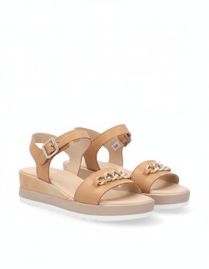 Beige Platform Sandals with Decorative Chain