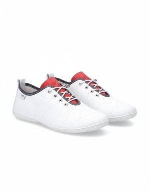 White Lace-Up Casual Sneakers with Red Detail