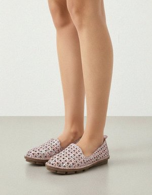 Pink Woven Loafers with Iridescent Detail
