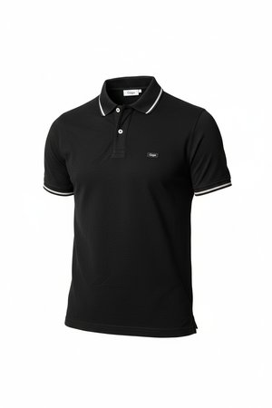 Classic Black Polo Shirt with White Trim Details