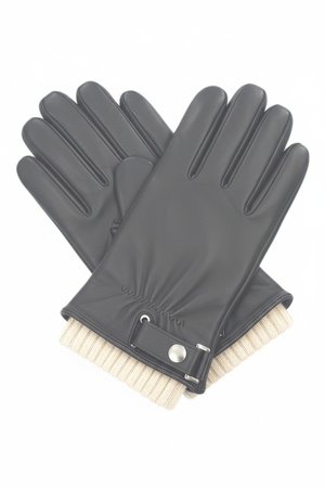 Classic Grey Leather Gloves with Ribbed Cuff