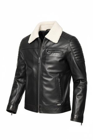 Stylish Black Leather Jacket with Sherpa Collar