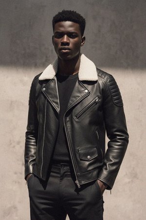 Stylish Black Leather Jacket with Sherpa Collar